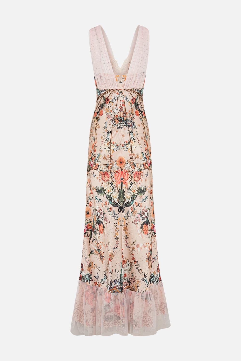 CAMILLA bias silk dress in Rose garden Revolution print