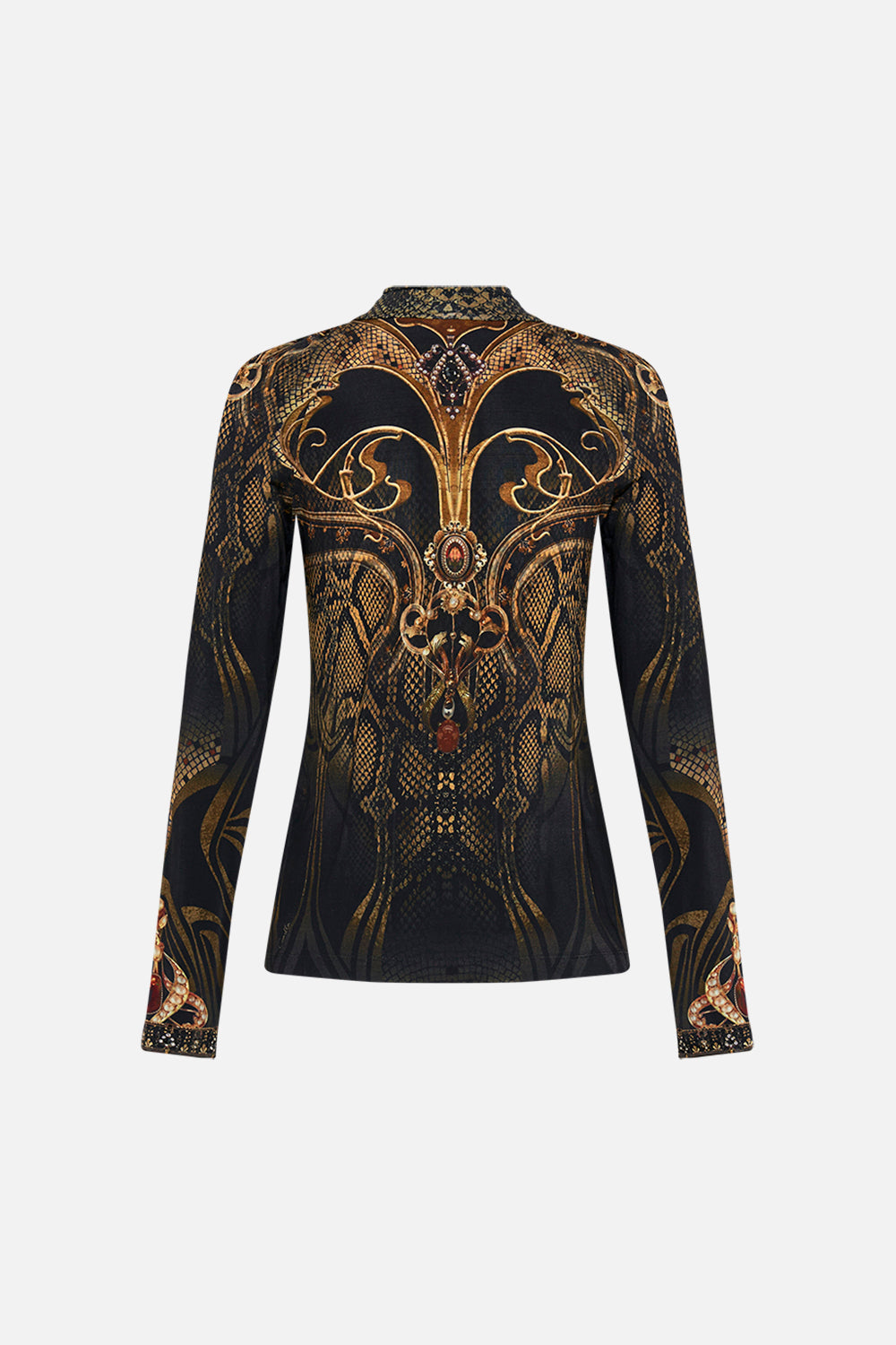 CAMILLA jersey cut out top in Nouveau Noir print