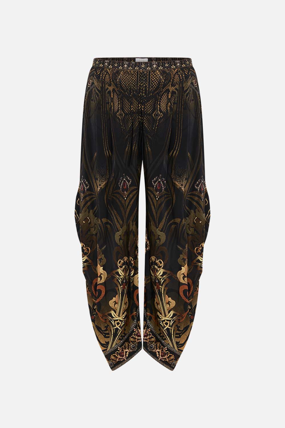 CAMILLA black jersey pants in Nouveau Noir print