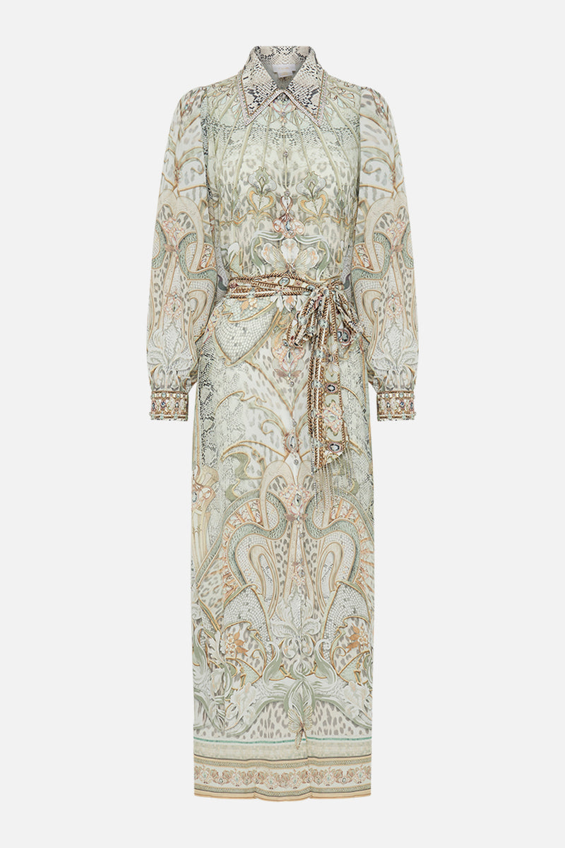 V NECK LONG DRESS WITH SHIRRING IVORY TOWER TALES