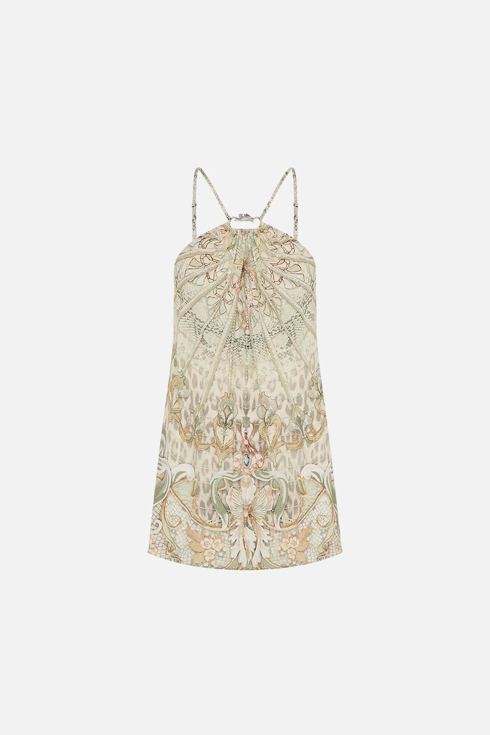 CAMILLA silk top in Ivory Tower Tales print