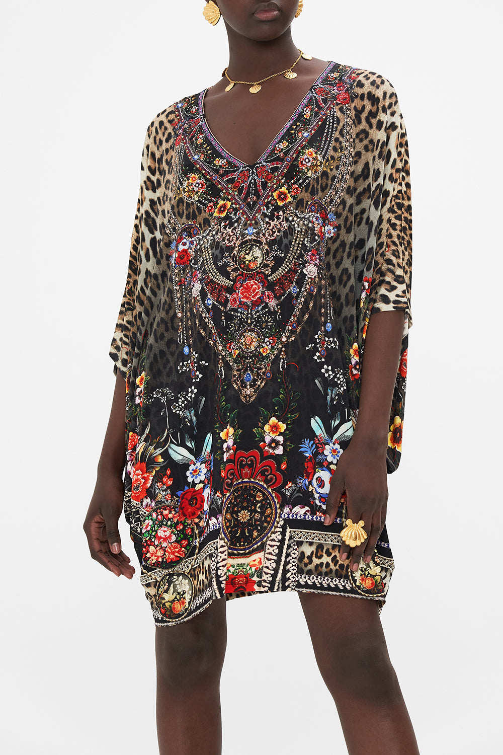 CAMILLA black floral print batwing top in Volendamn Dolls pirnt