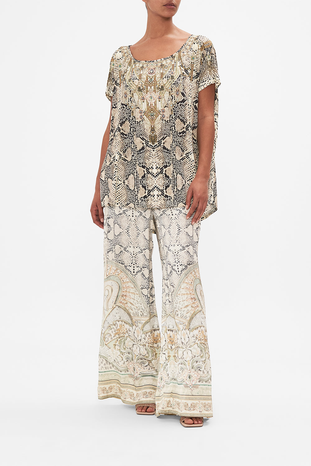 CAMILLA loose fit graphic tee in Looking Glass Houses print