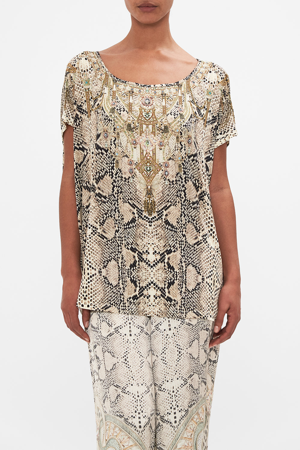 CAMILLA loose fit graphic tee in Looking Glass Houses print