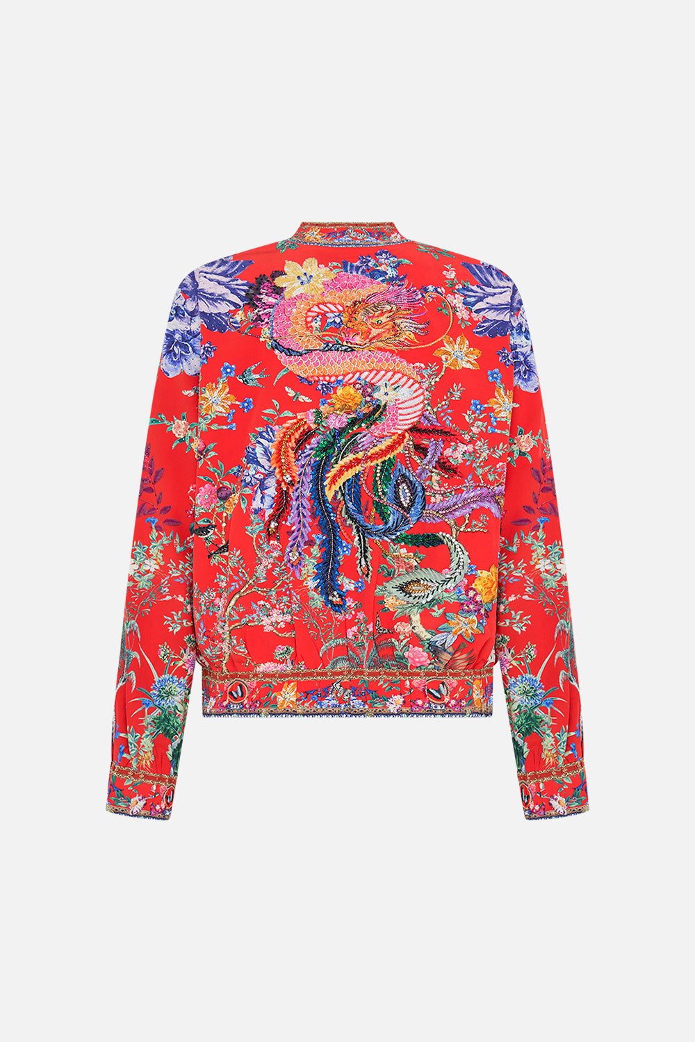 CAMILLA silk floral print bomber jacket in The Summer Palace print