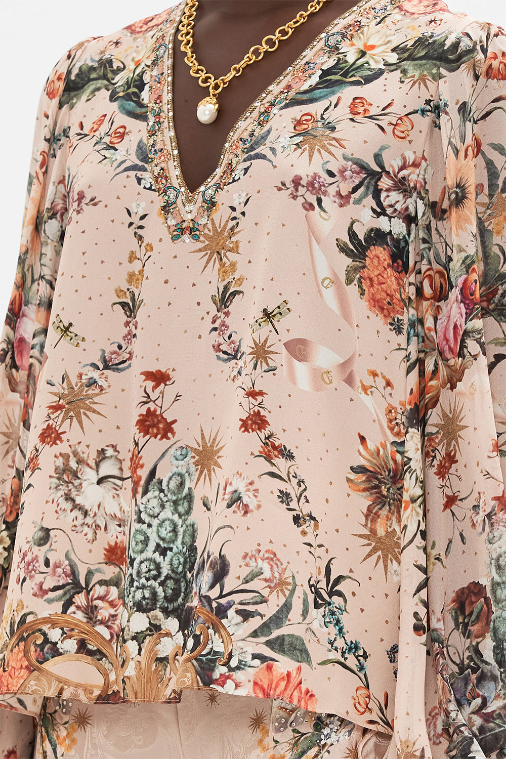 CAMILLA silk blouse in Rose Garden Revolution print