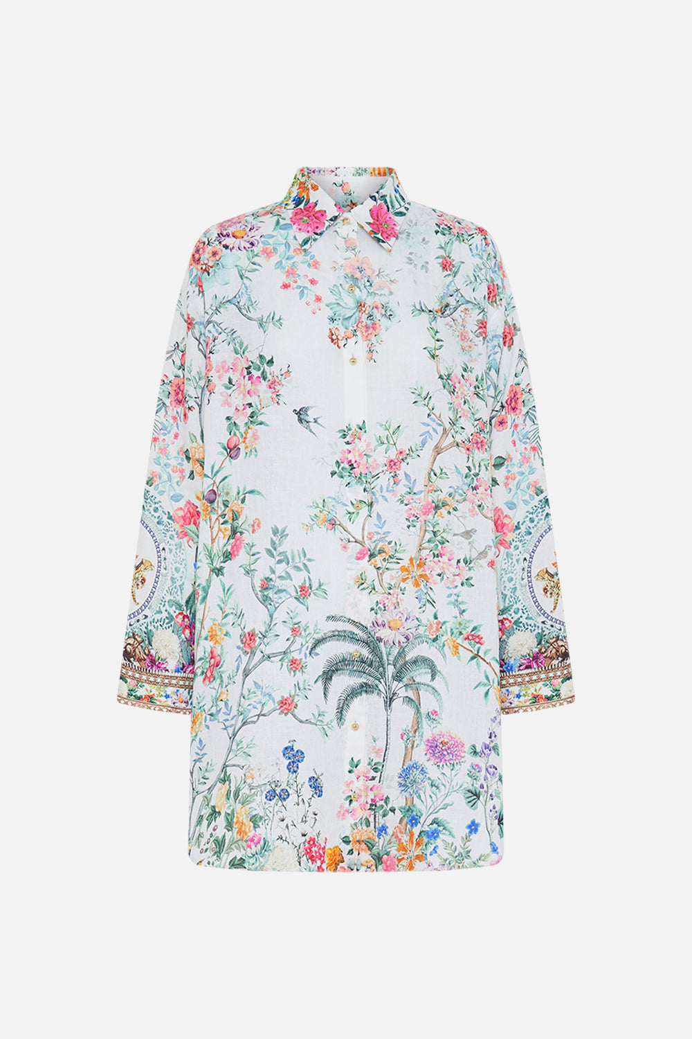 CAMILLA silk tunic in Plumes and Parterres print