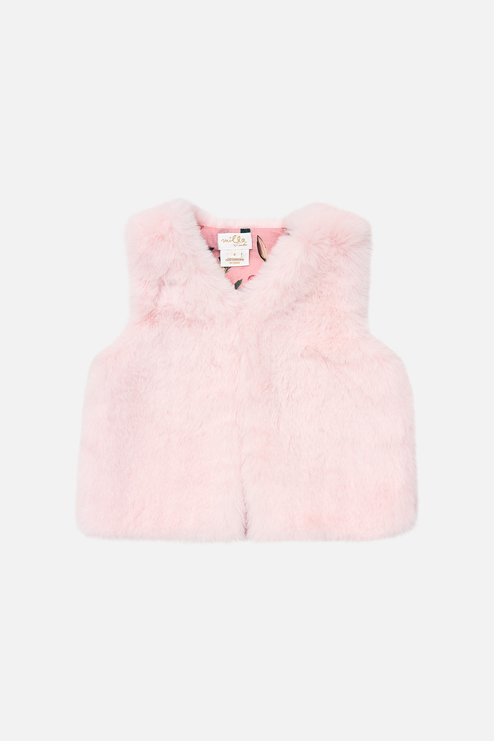 Milla by CAMILLA floral faux fur vest in Woodblock Wonder