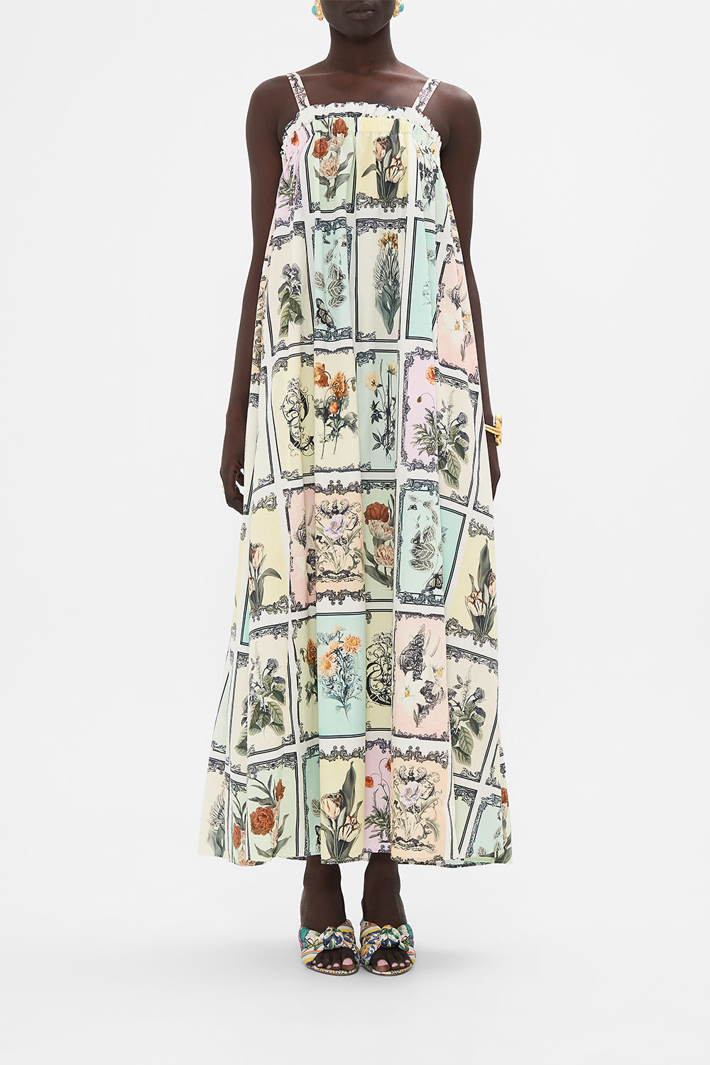 CAMILLA floral headscarf in Stitched in Time print.