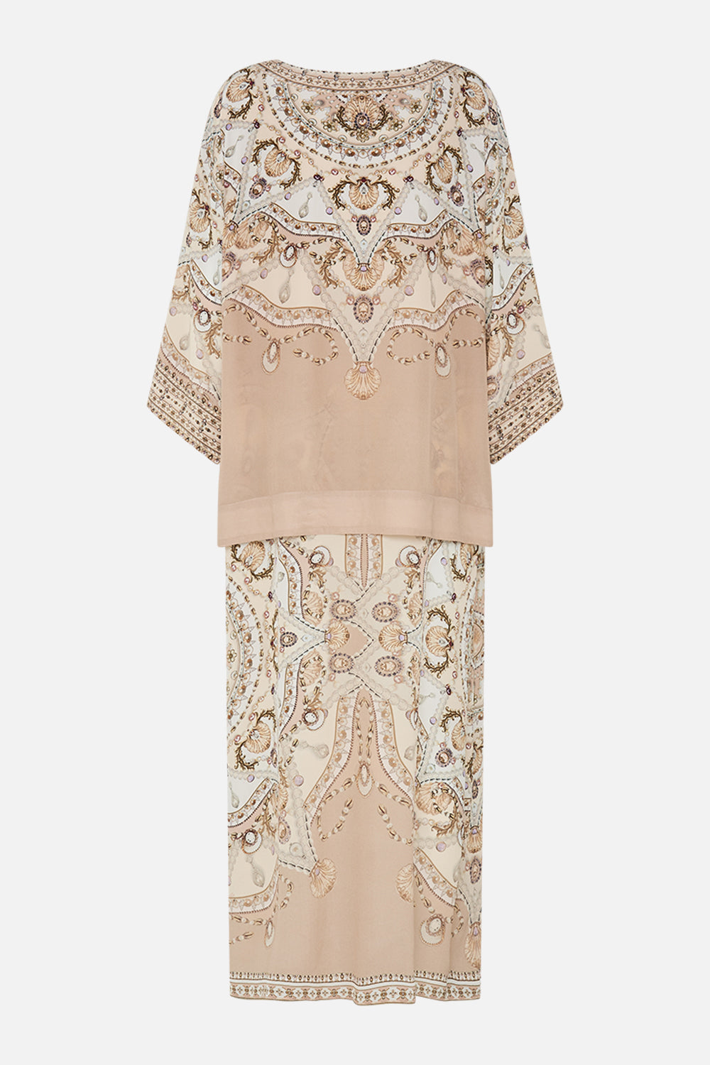 CAMILLA blush silk kaftan in Grotto Goddess print