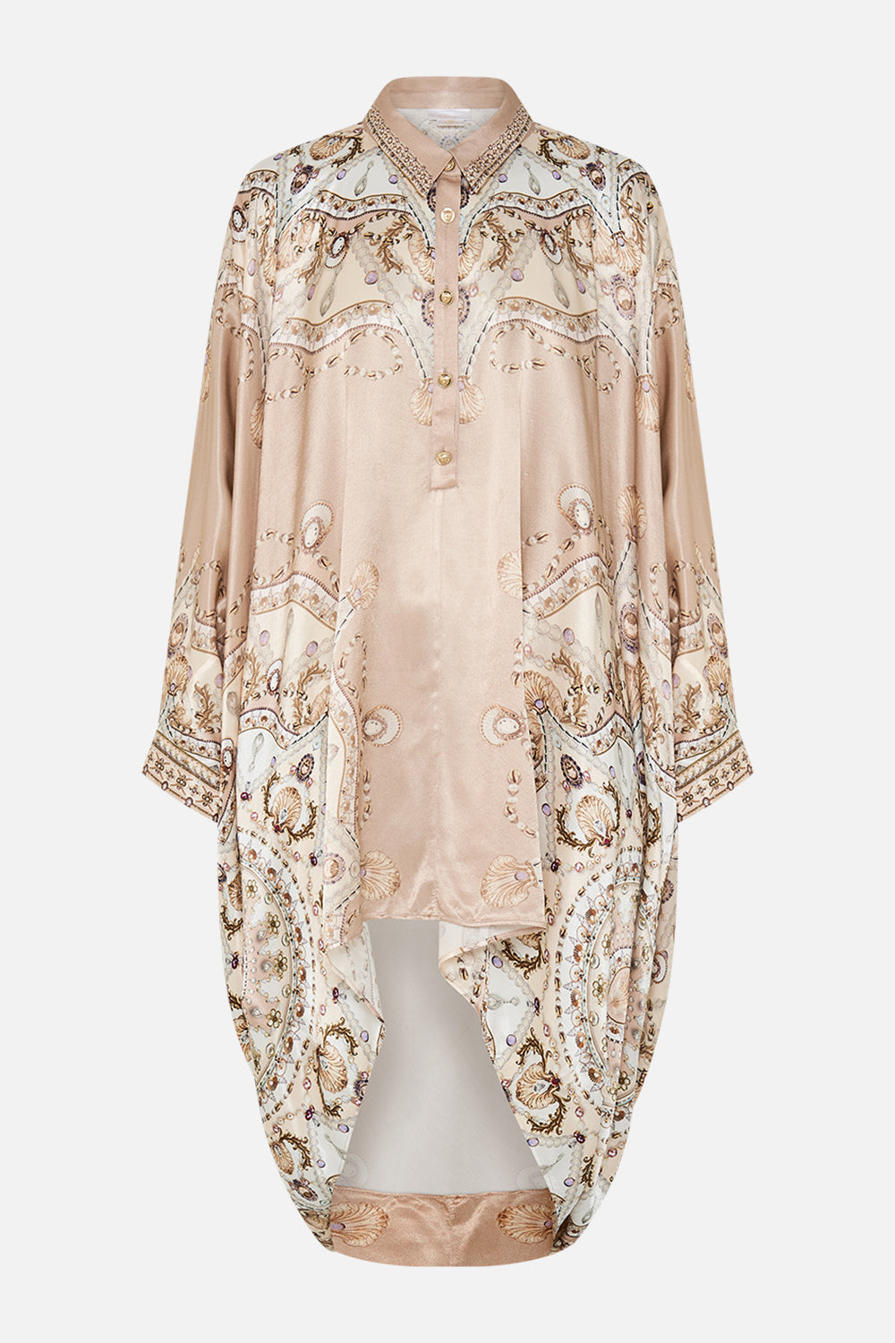 CAMILLA blush button up top in Grotto Goddess print