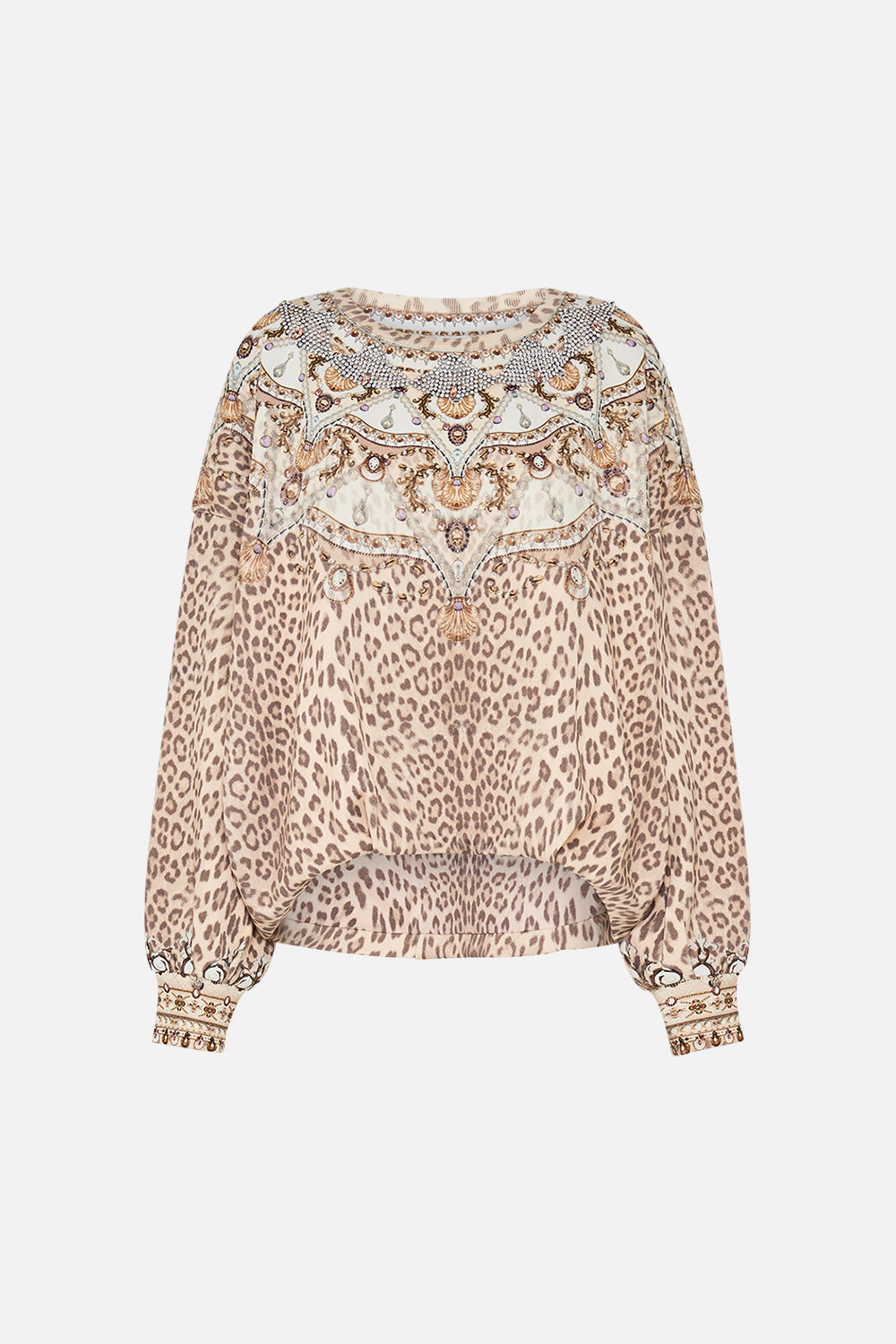CAMILLA Blush Embellished Tuck Detail Sweater in Grotto Goddess