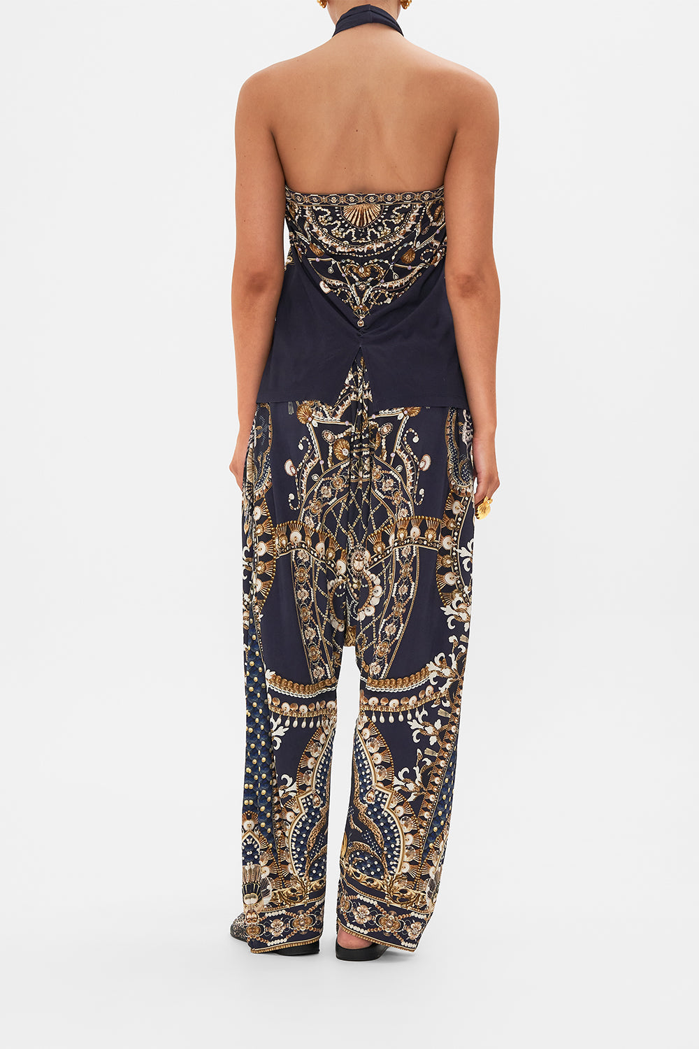 CAMILLA Gold/Black Draped Jersey Halter Top in Dance with the Duke