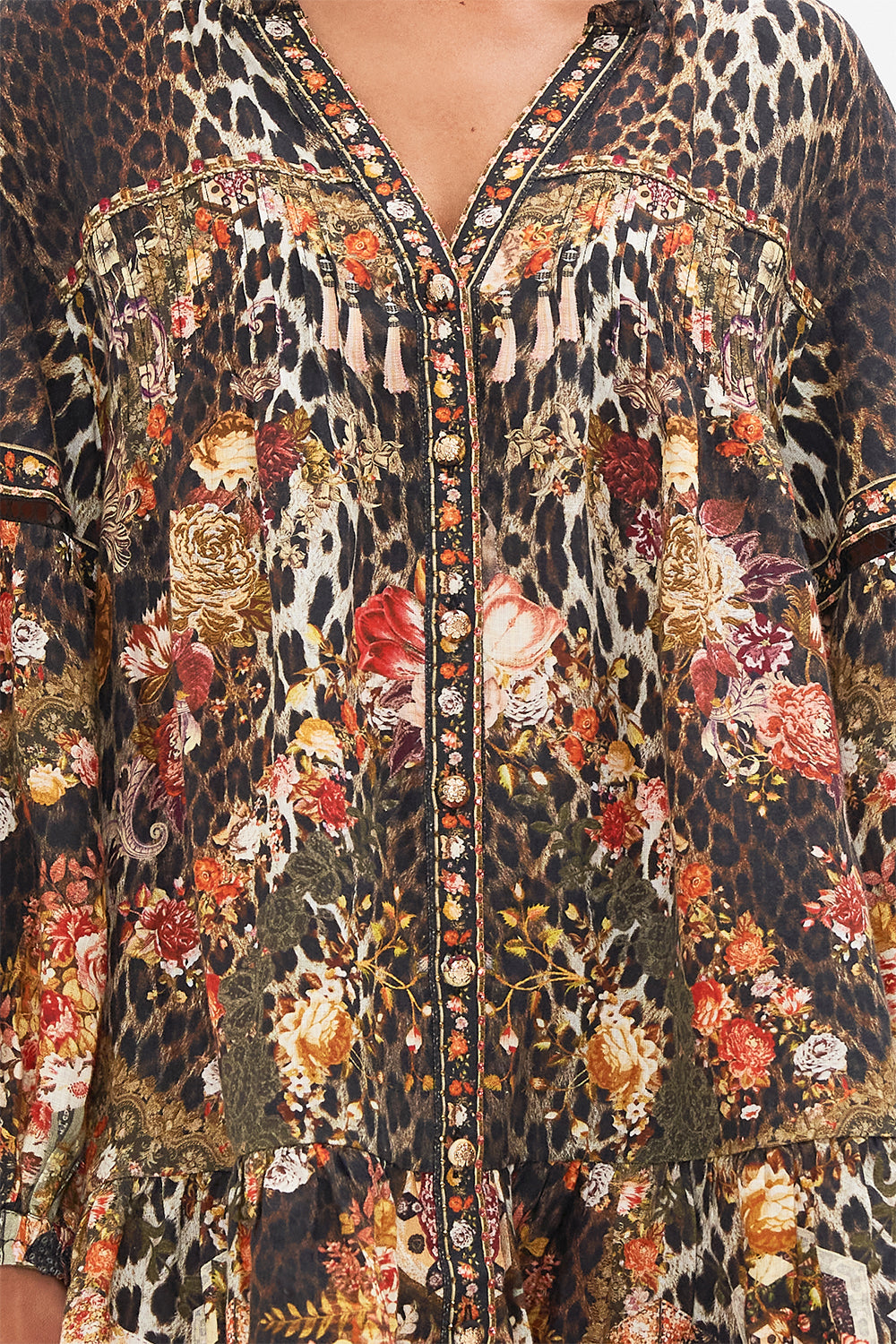 CAMILLA Leopard Pintuck Yoke Short Dress in Born in Bruges