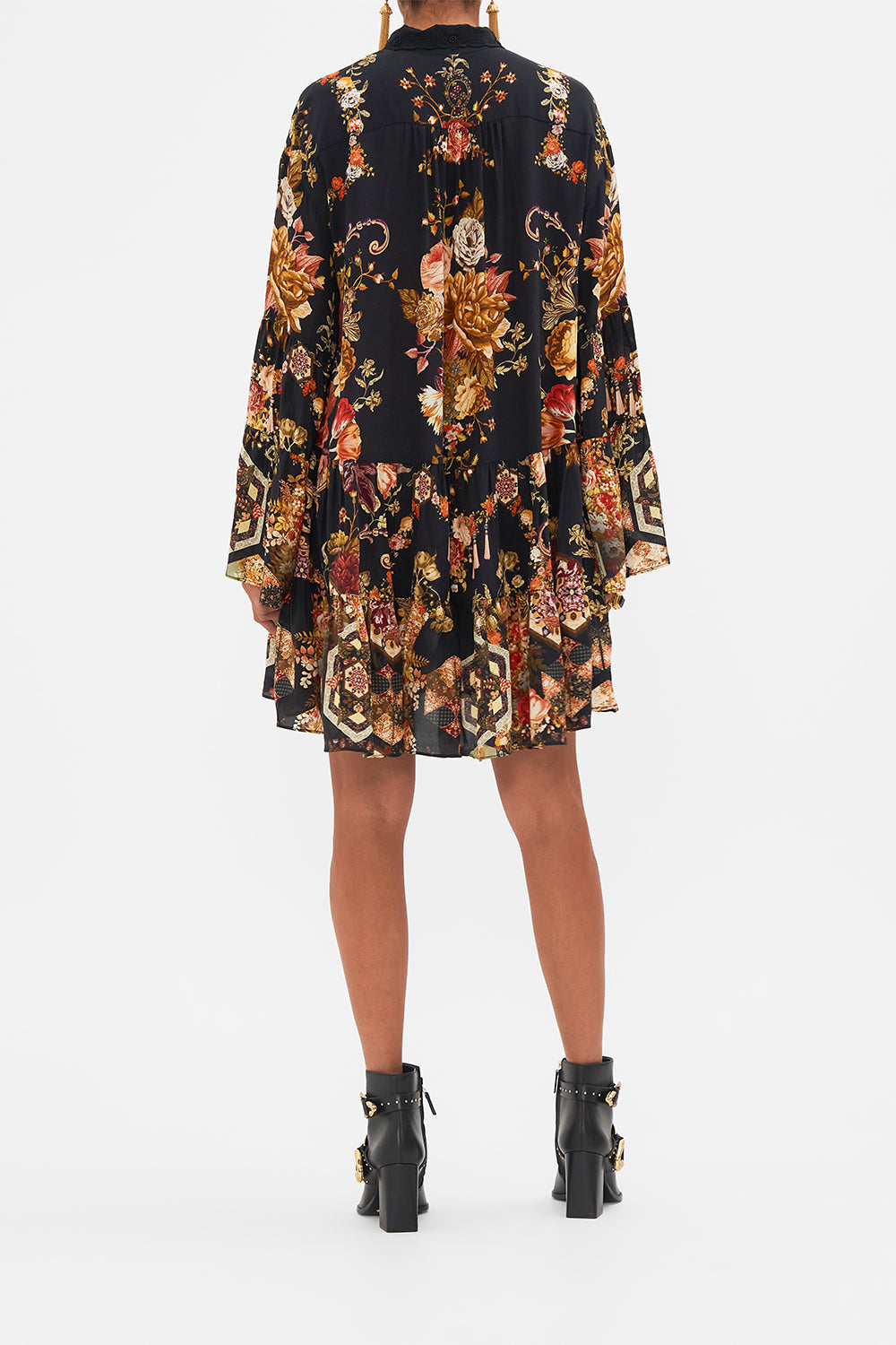CAMILLA Floral Tiered Dress with Embroidered Collar in Stitched in Time