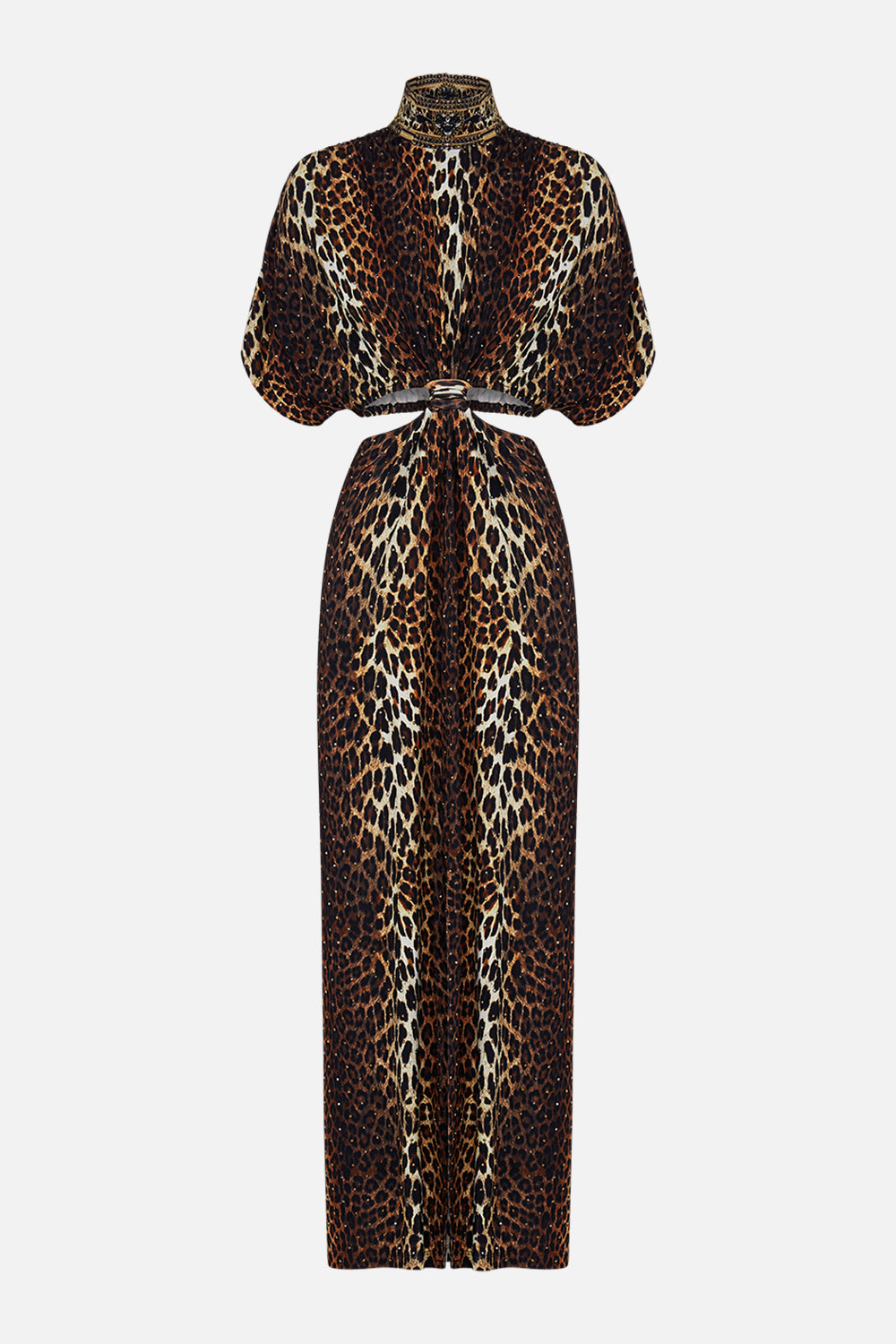 CAMILLA leopard high neck twist cut out jersey dress In Amsterglam print.
