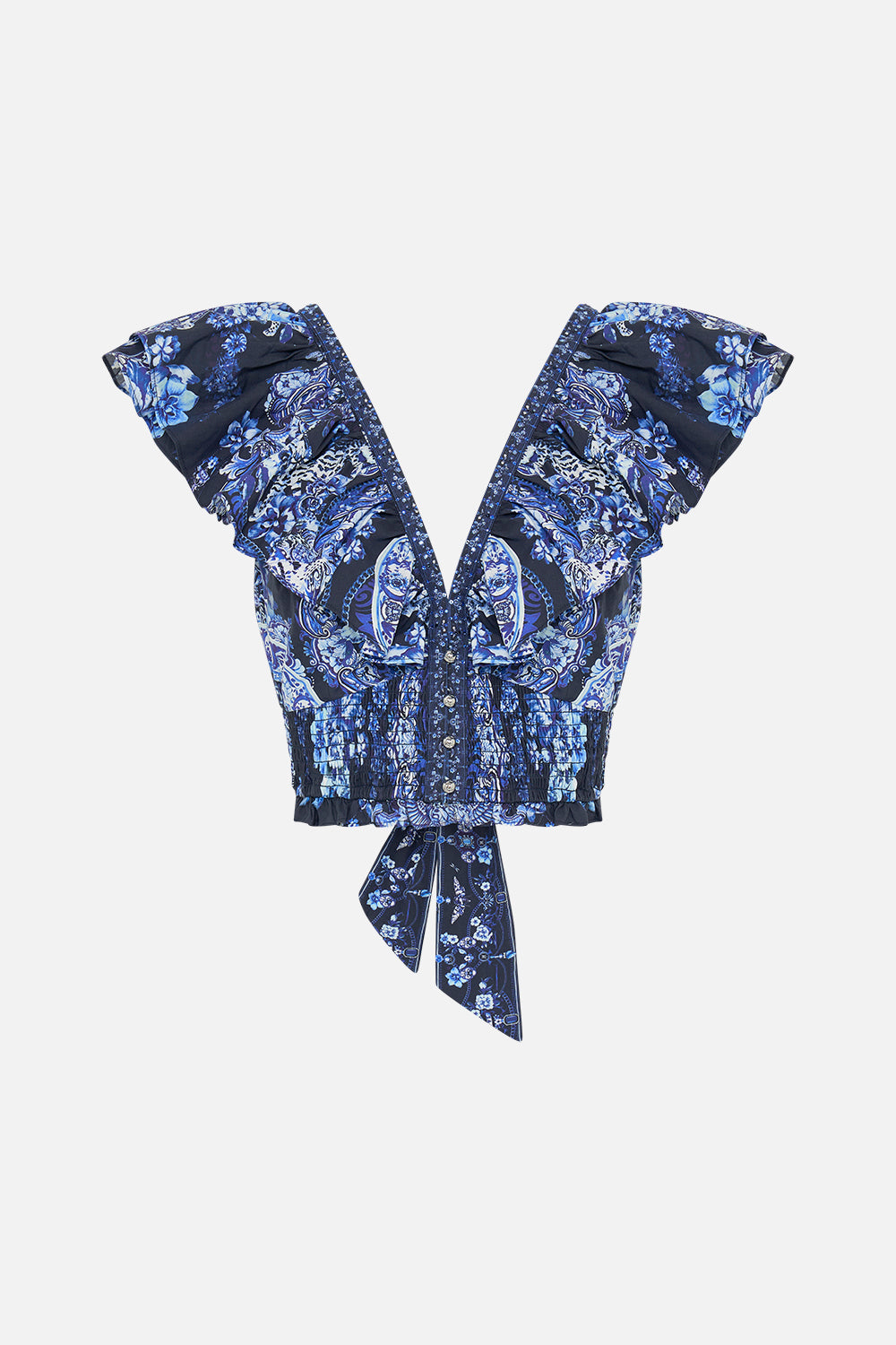 CAMILLA ruffle top in Delft Dynasty print