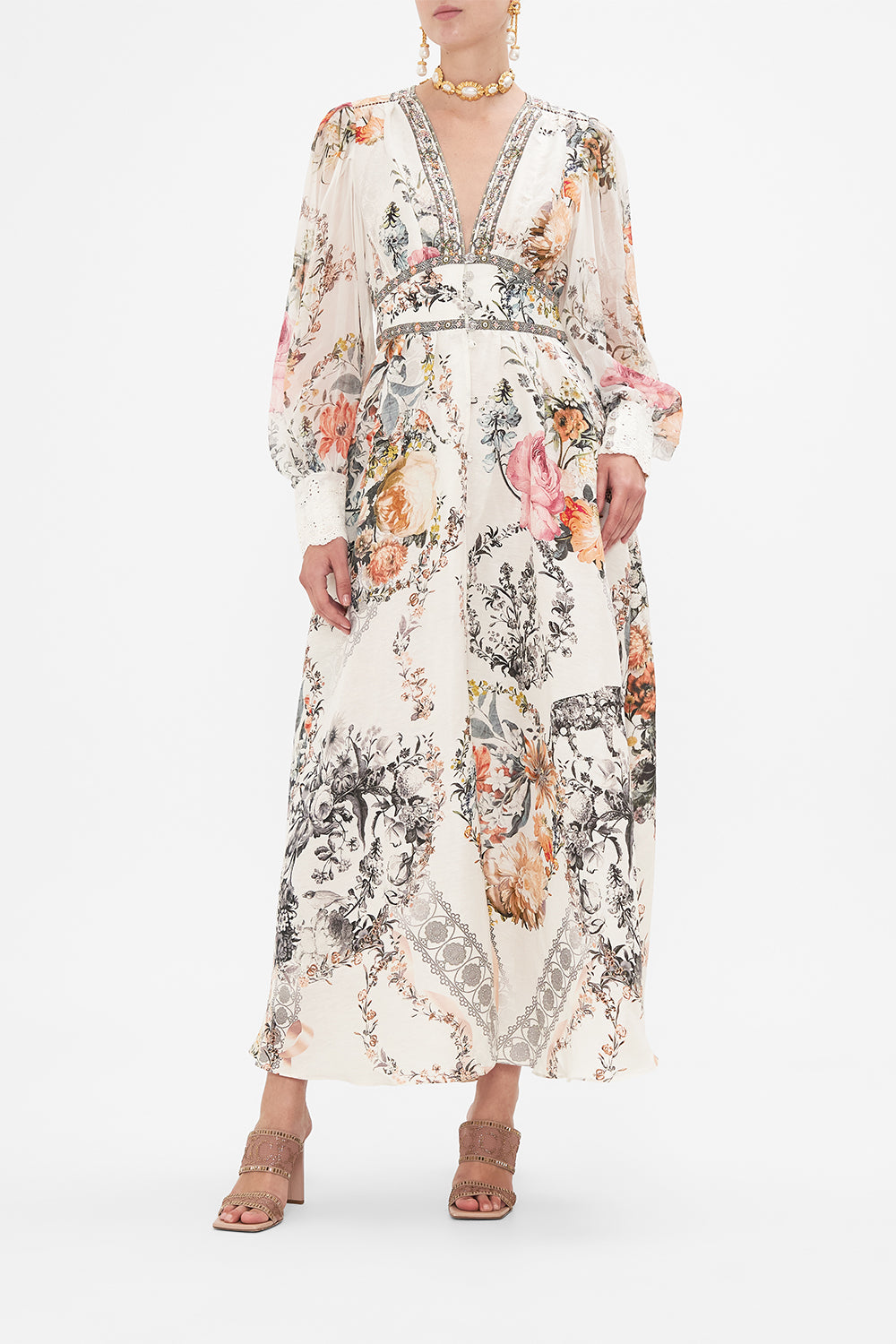 CAMILLA white silk drress in De Haar Memoirs print