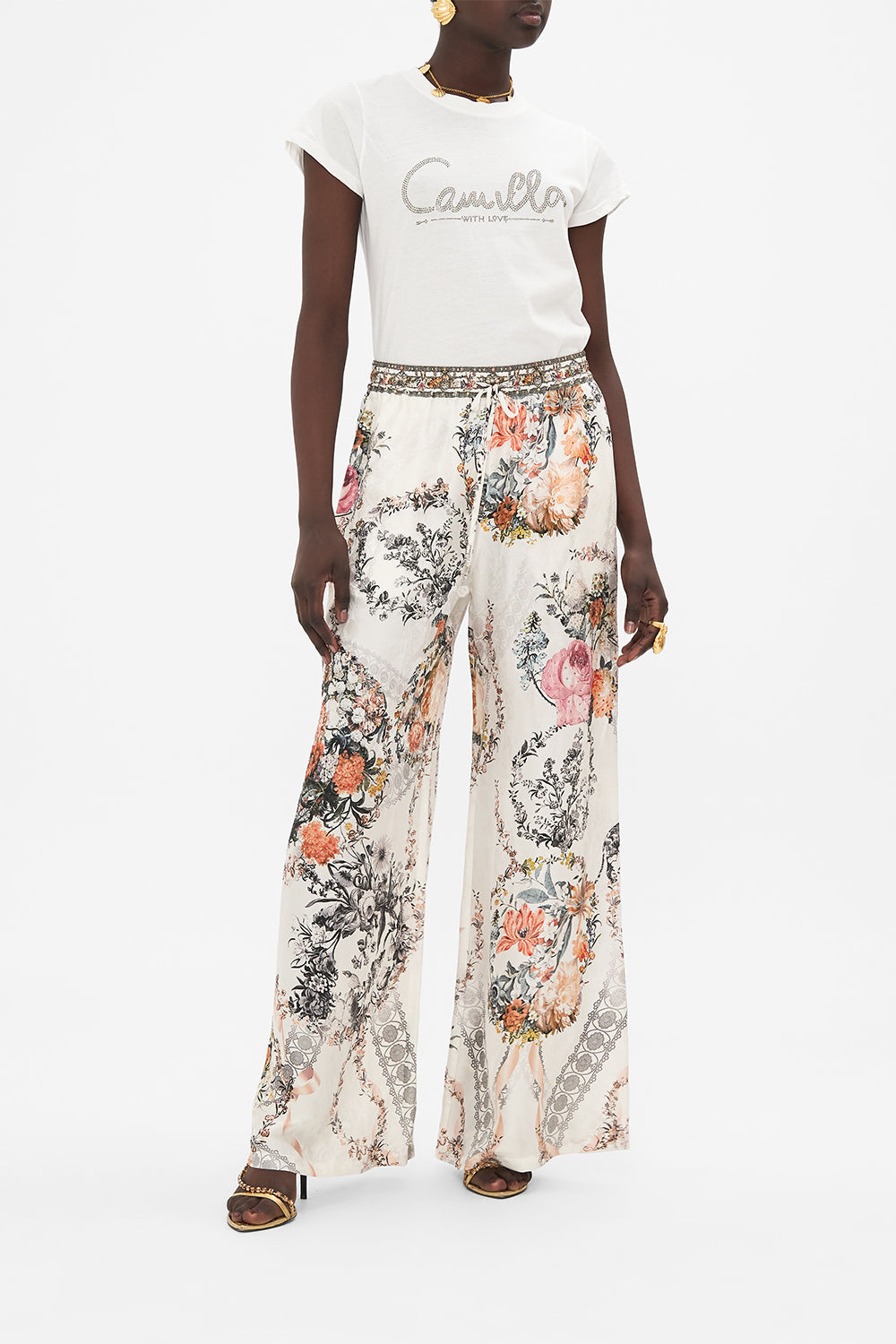 CAMILLA white silk pants in De Haar Memoirs print
