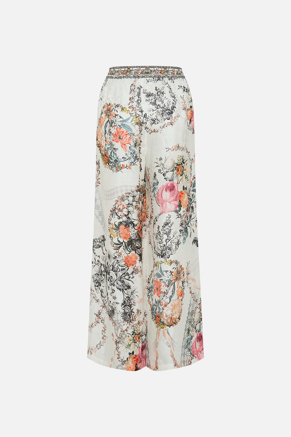CAMILLA white silk pants in De Haar Memoirs print