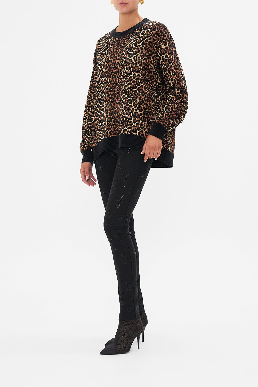 CAMILLA Leopard Crew Neck Oversized Knit in Amsterglam