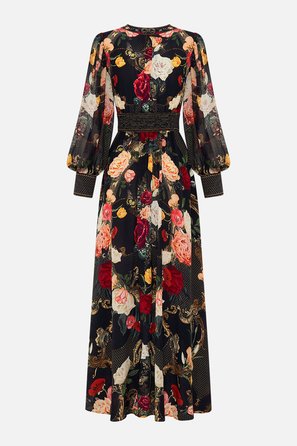 CAMILLA Black Shaped Waistband Dress with Gathered Sleeves in Magic in the Manuscripts