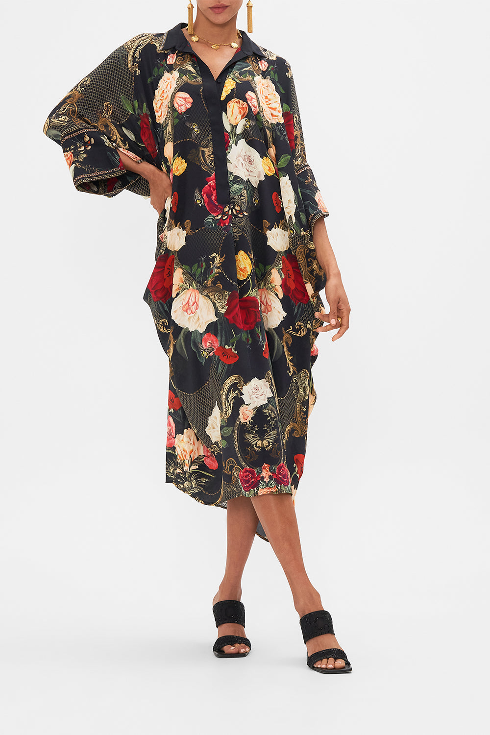 CAMILLA Black Batwing Kaftan in Magic in the Manuscripts