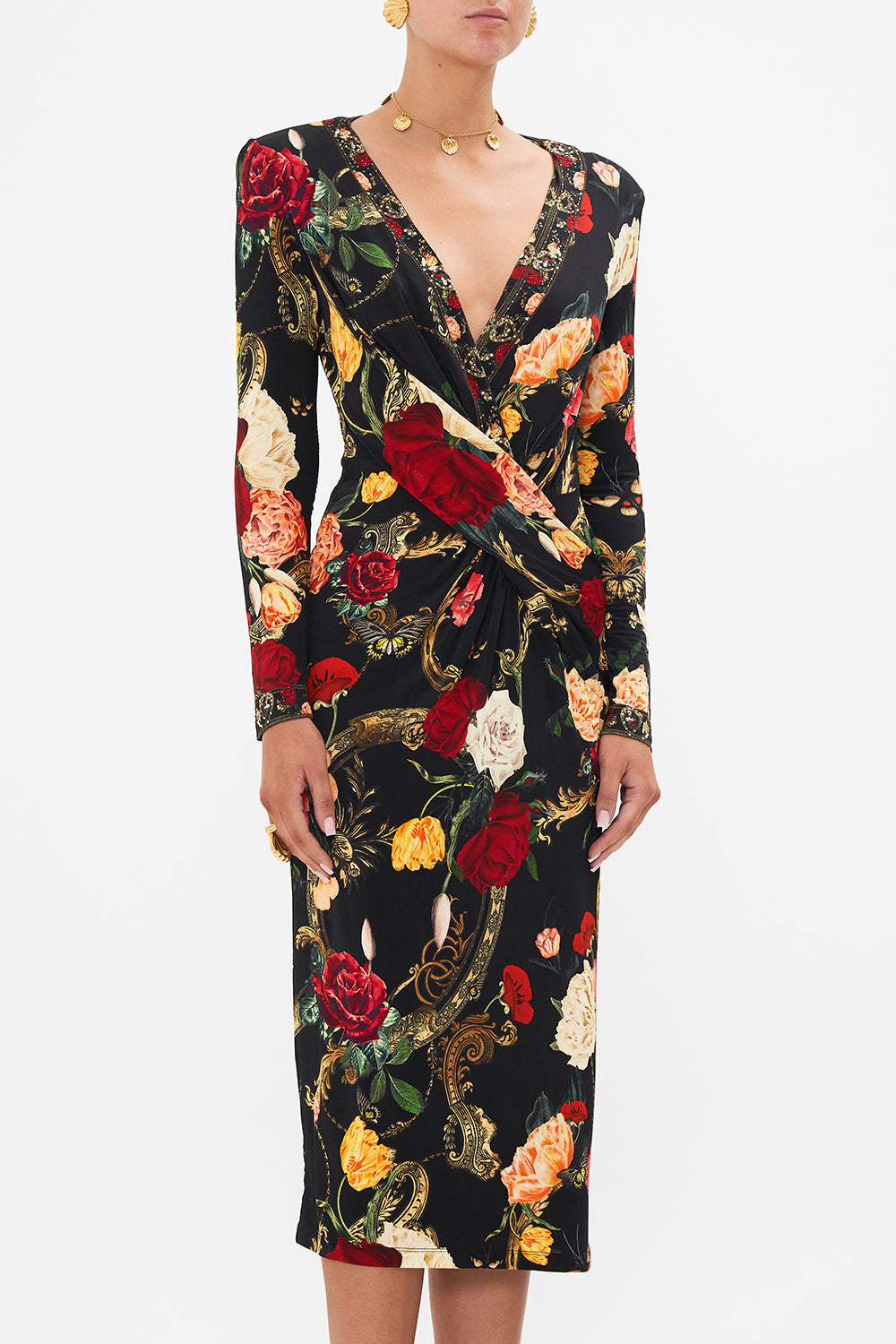 h4 side b4 V-NECK MIDI CROSS FRONT DRESS MAGIC IN THE MANUSCRIPTS hello fitted long kids-waistcoats