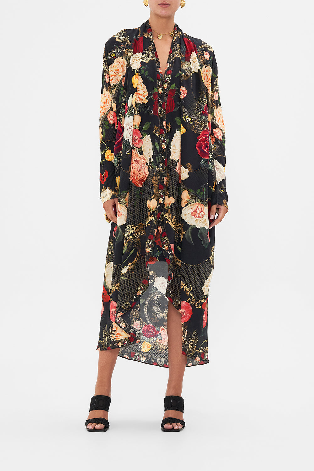 CAMILLA Black Long Casual Jacket with Pockets in Magic in the Manuscripts