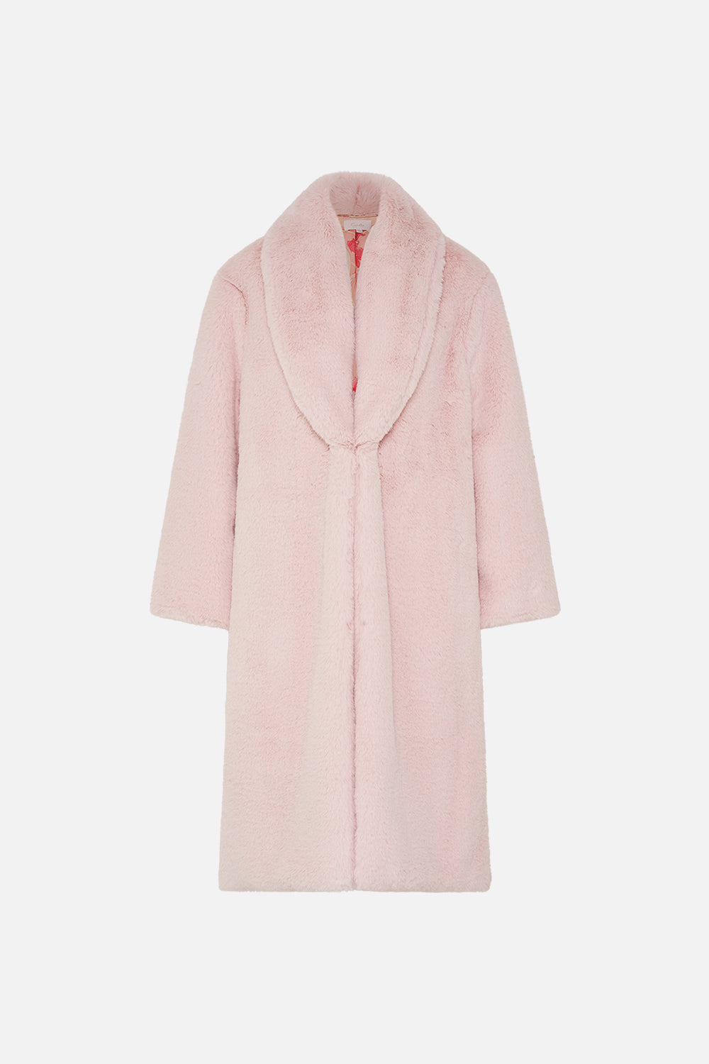 CAMILLA Floral Long Teddy Coat in Blossoms and Brushstrokes