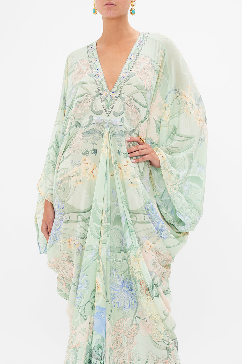 CAMILLA Floral T-Shape Long Kaftan in Dreaming in Dutch