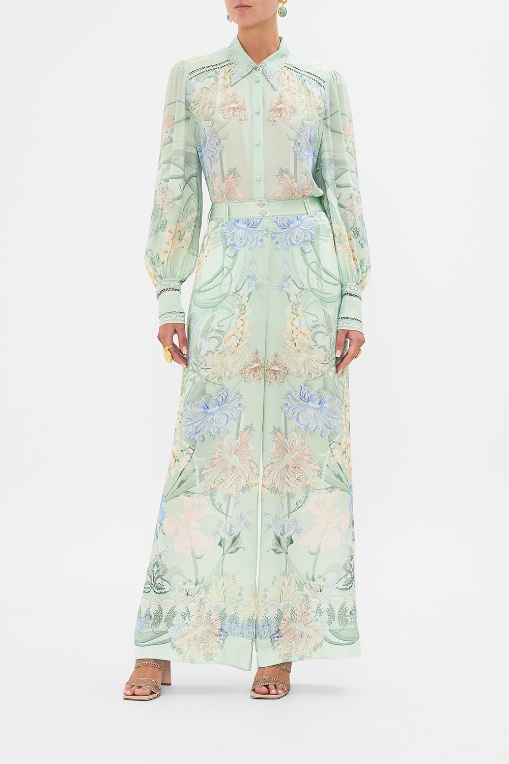 CAMILLA Floral Wide Leg Waisted Pant in Dreaming in Dutch print