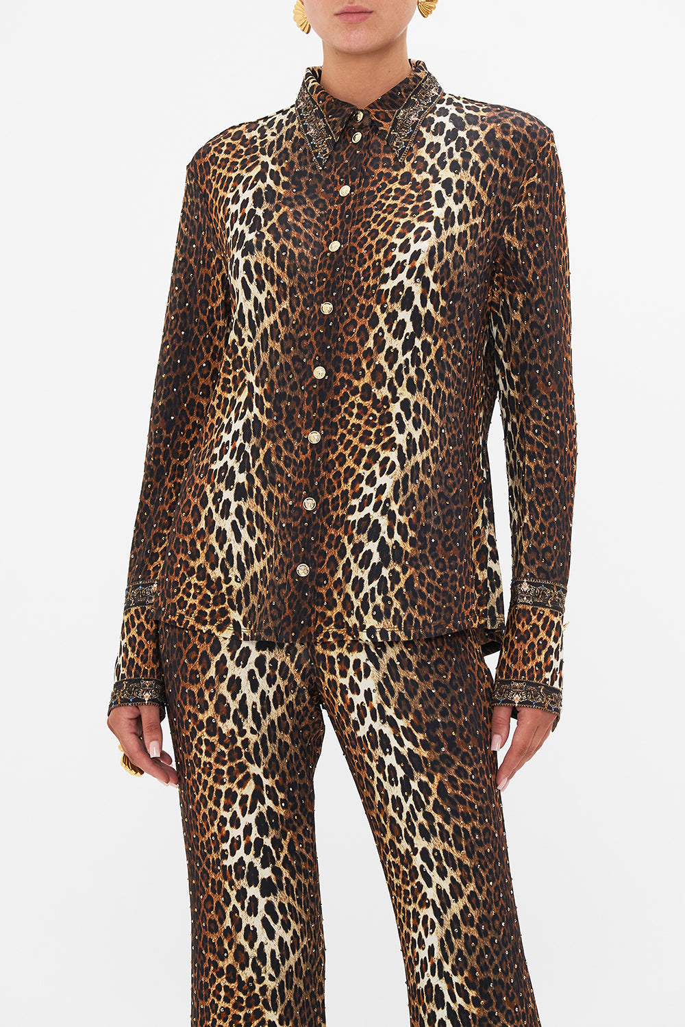 CAMILLA Leopard Fitted Jersey Shirt in Amsterglam