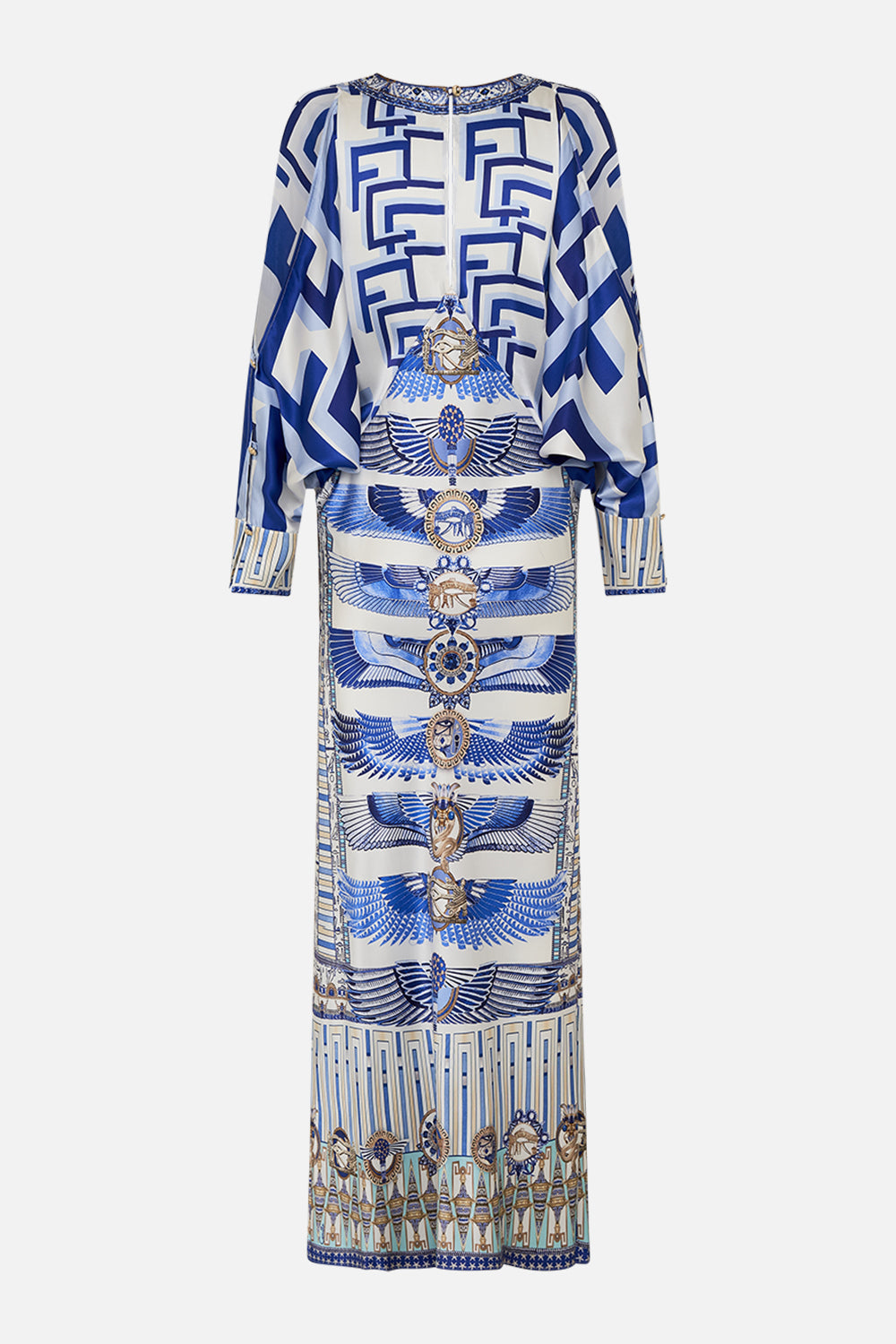 CAMILLA Plunge Neck Draped Shoulder Dress in Dancing With Daylight Print.