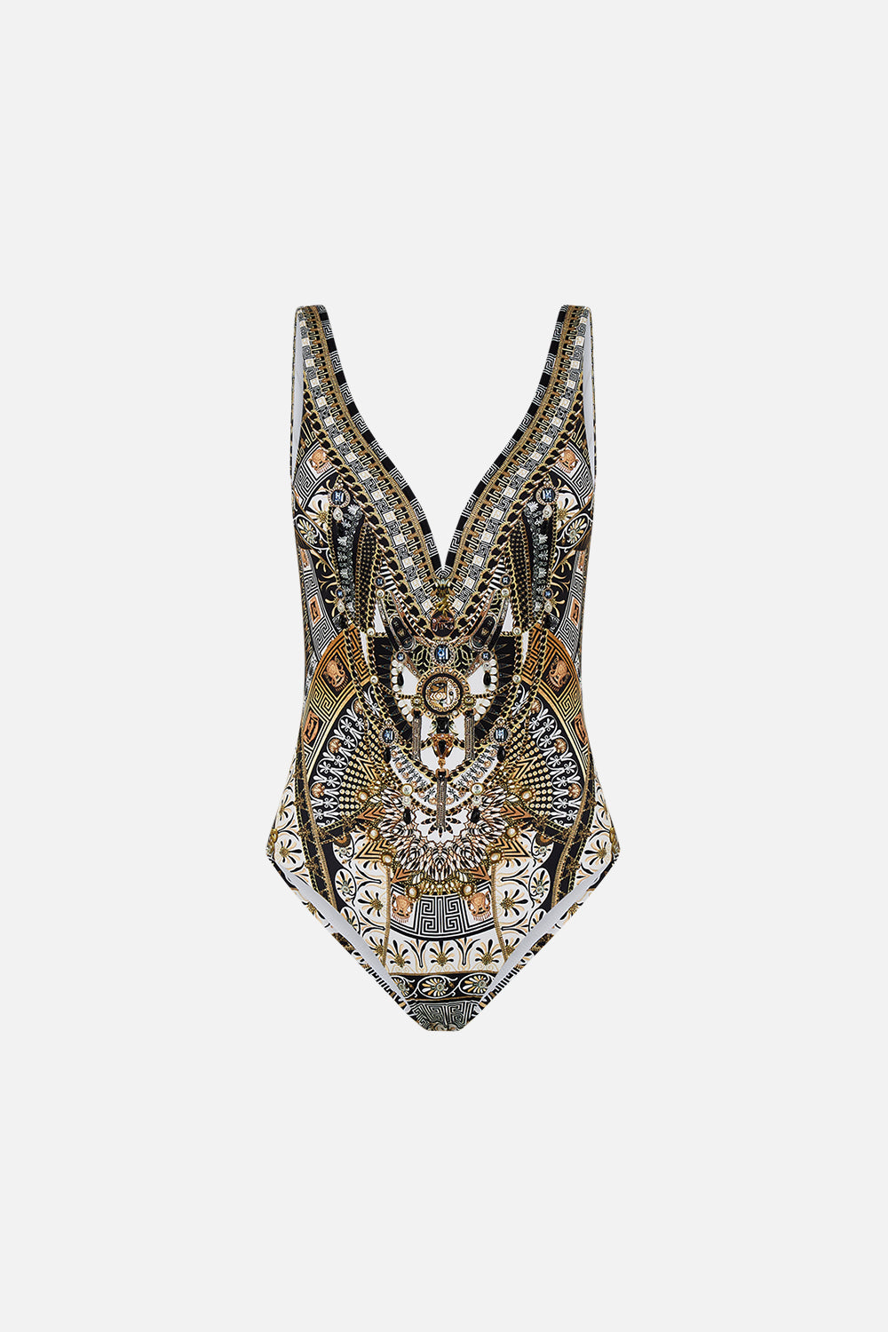 CAMILLA V Wire One Piece in Temples Of Dendara Print.