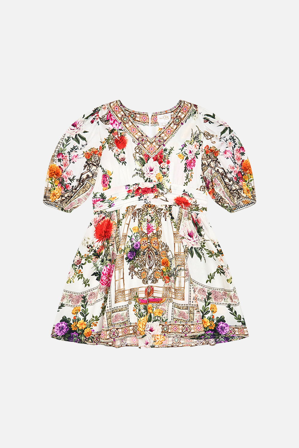 Milla By CAMILLA Kids mini dress with waist sash and bow in 4-10 Egyptian rose print.