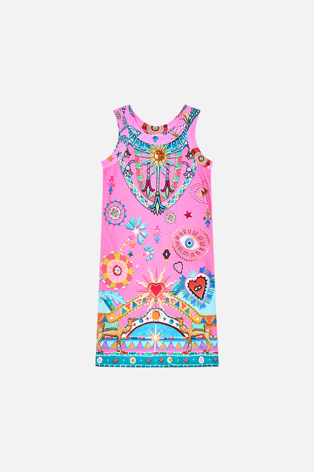 CAMILLA Kids Jersey Tank Dress 4-10 in Rainbow Roads print