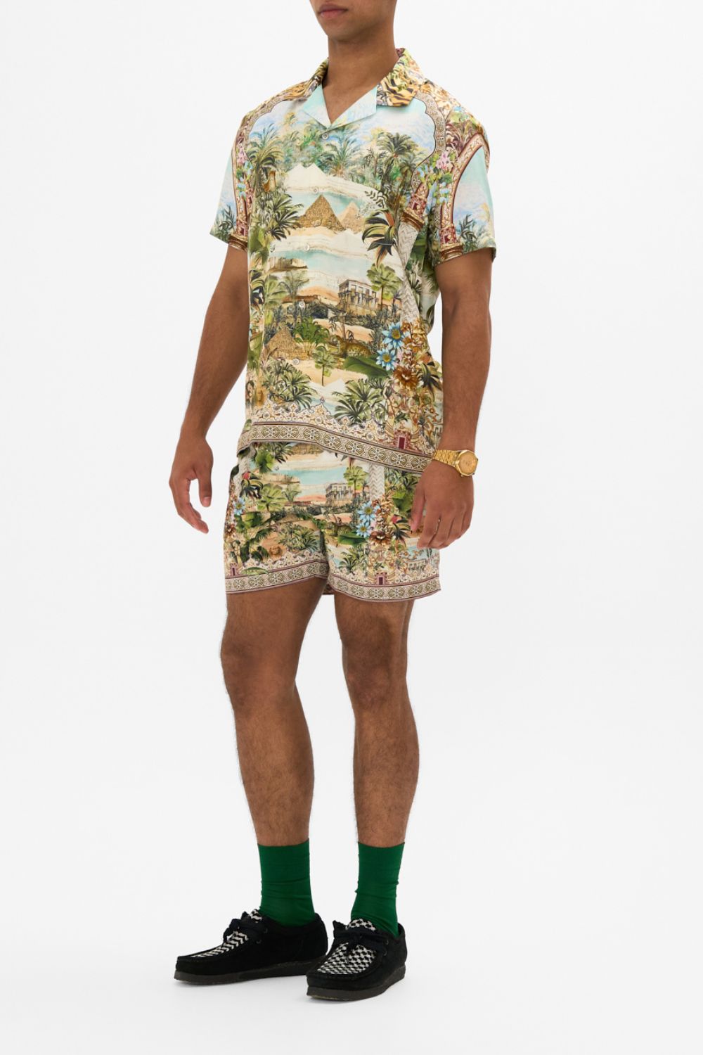 CAMILLA Short Sleeve Camp Collared Shirt in Views of the Valley Print