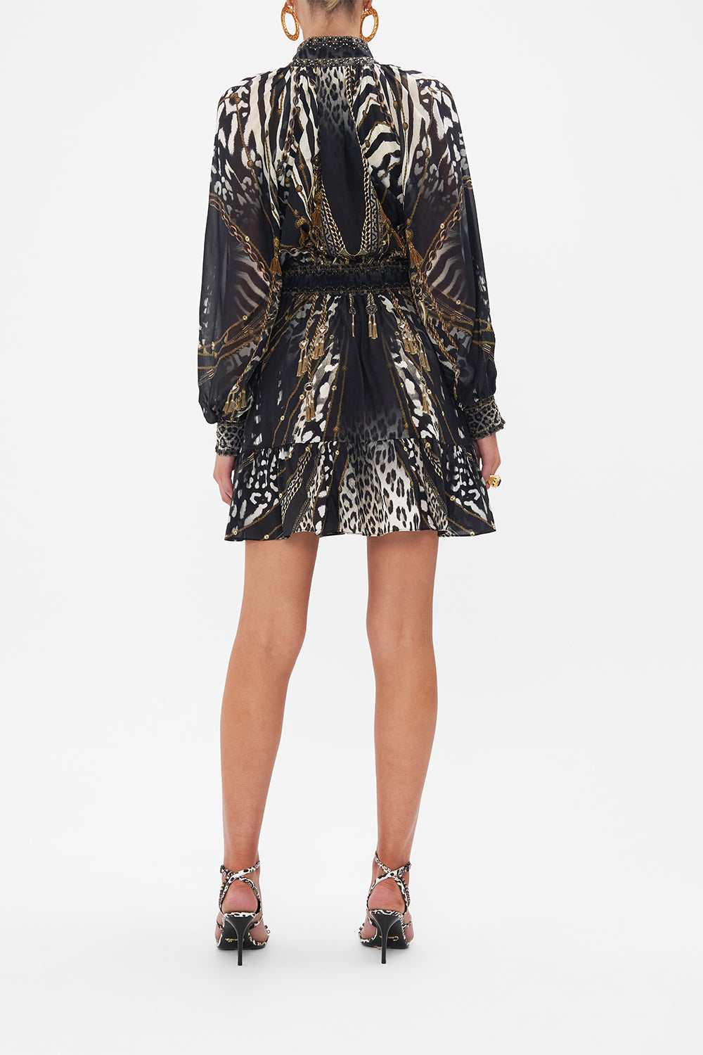 SHIRRED WAIST HIGH NECK MINI DRESS UNTAMED ROYALTY