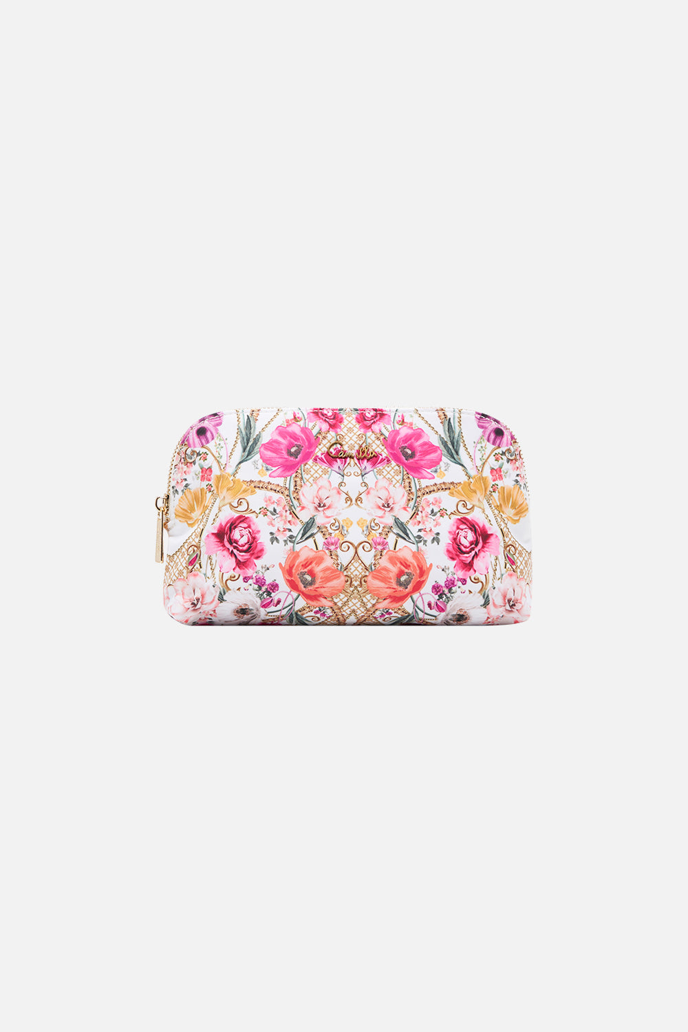 Product view of CAMILLA floral cosmetic bag in Destiny Calling print
