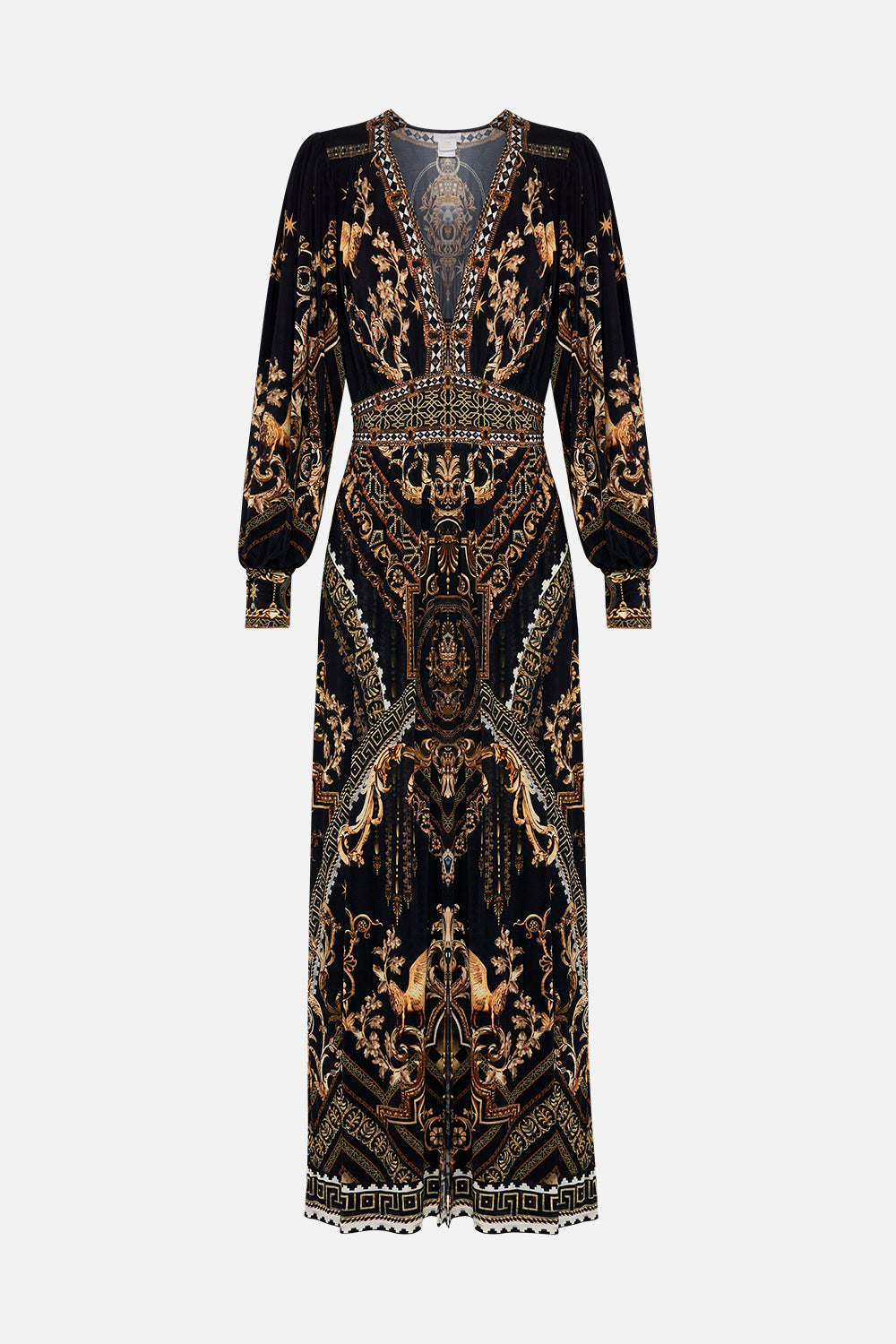 V NECK WAISTED JERSEY DRESS DUOMO DYNASTY