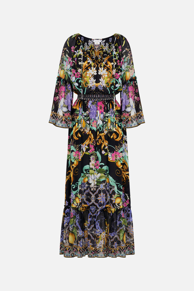 Long Dress With Gathered Bell Sleeve