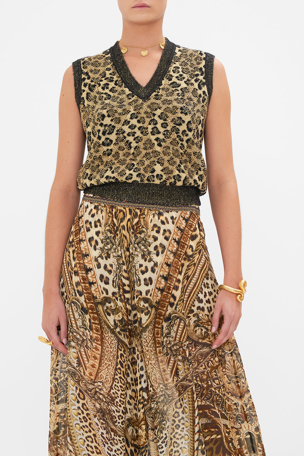 CROPPED JACQUARD KNIT VEST STANDING OVATION