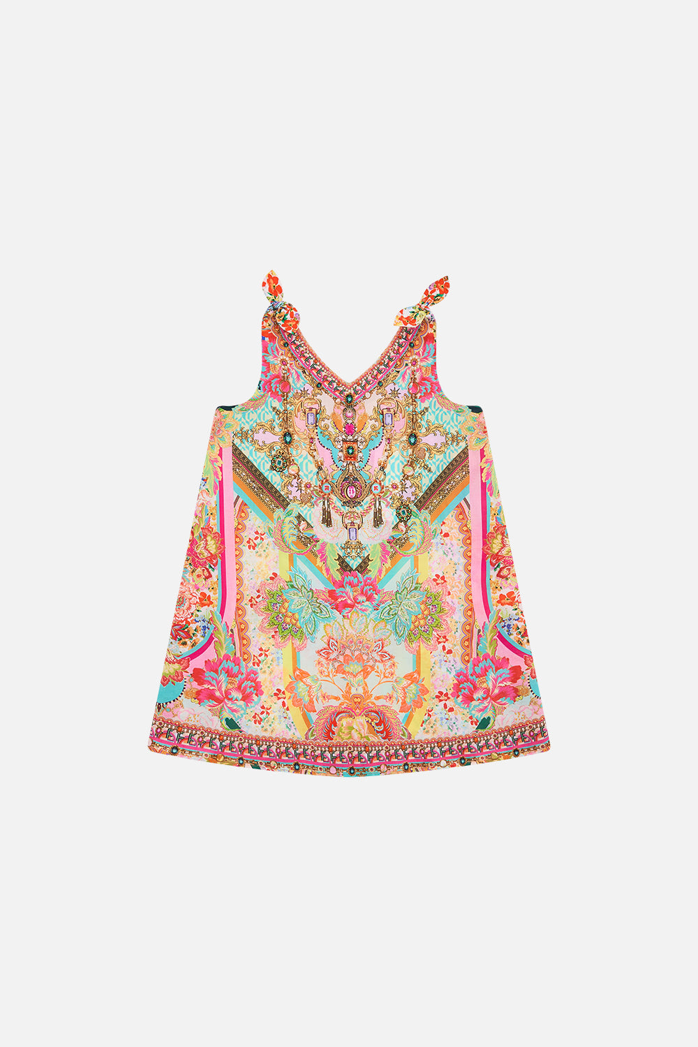 Product view of MILLA BY CAMILLA kids tie shoulder midi dress in An Italian Welcome print