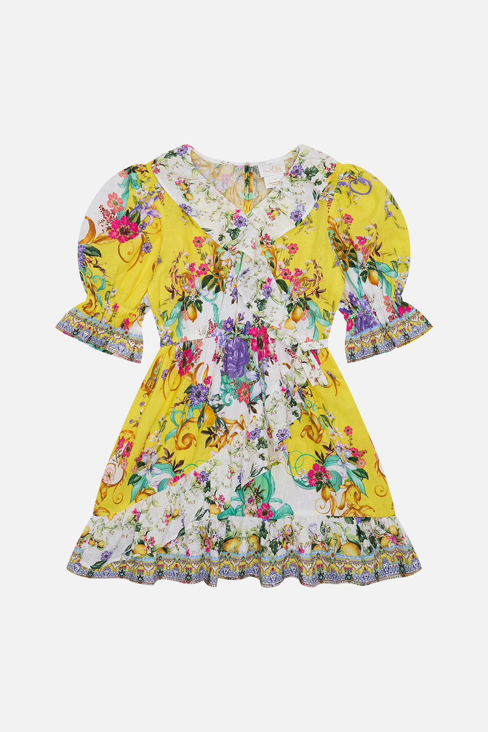 Product view of MILLA BY CAMILLAkids yellow floral dress in Caterina Spritz print