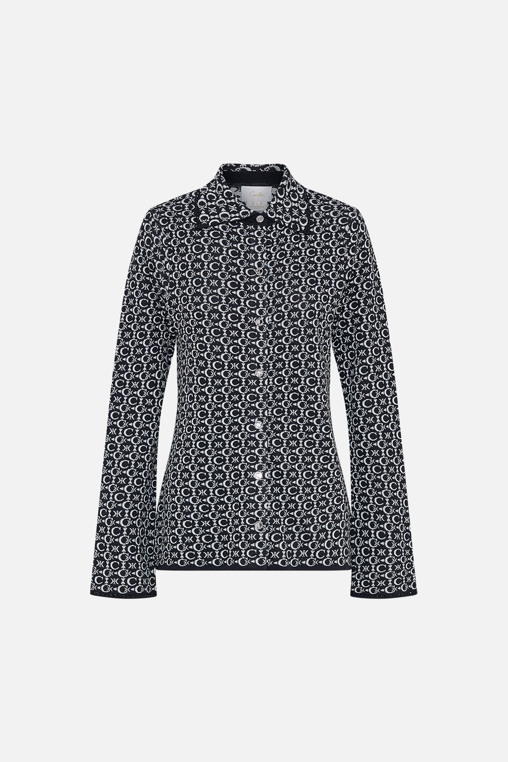 Product view of CAMILLA knit shirt in Feline Fantasy print