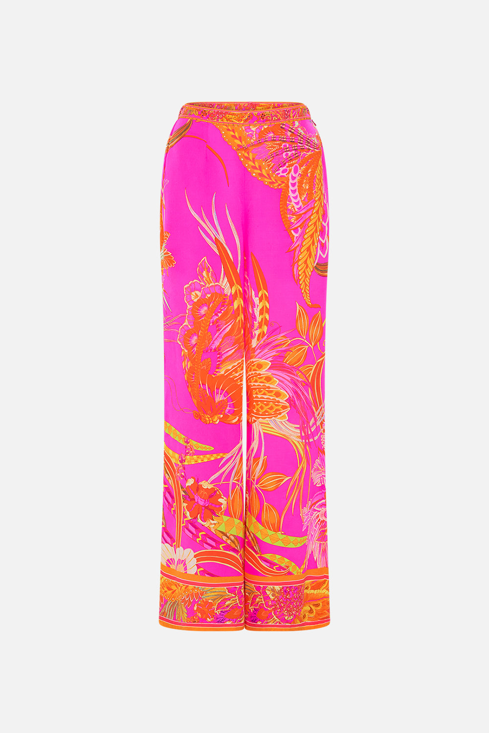 Product view of CAMILLA silk wide leg pant in A Heart That Flutters print