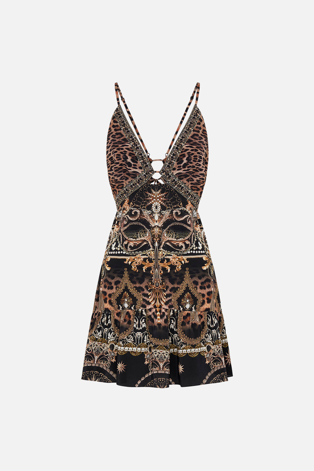CAMILLA silk mini dress in Masked At Moonlight print