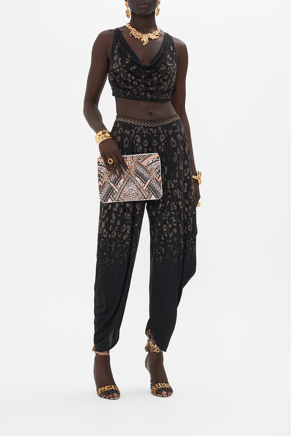 Product view of CAMILLA designer animal print clutch bag in Mosaic Muse