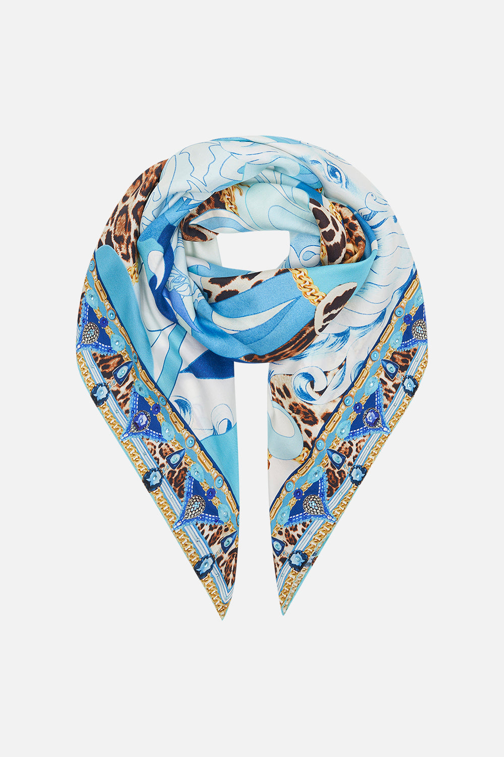 Product view of CAMILLA silk scarf in Sky Cheetah print